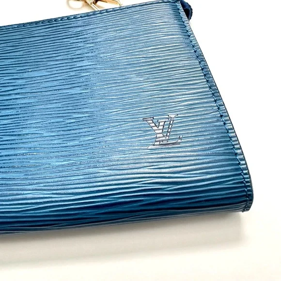 LV blue epi pochette accessories with LV dust bag - Picture 3 of 12